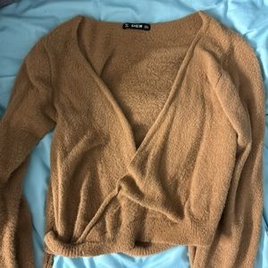 Fuzzy Tan Wrap Sweater